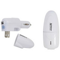 Dual USB charger with foldable US plug and car plug